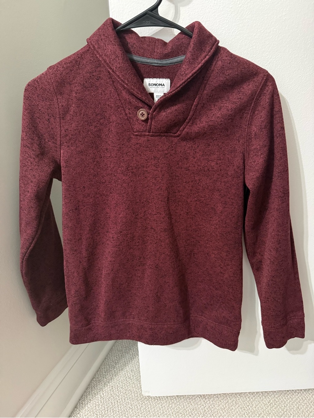 Sonoma Kids Shawl Collar Sweater Burgundy Marled Button Neck Size M (7/8)